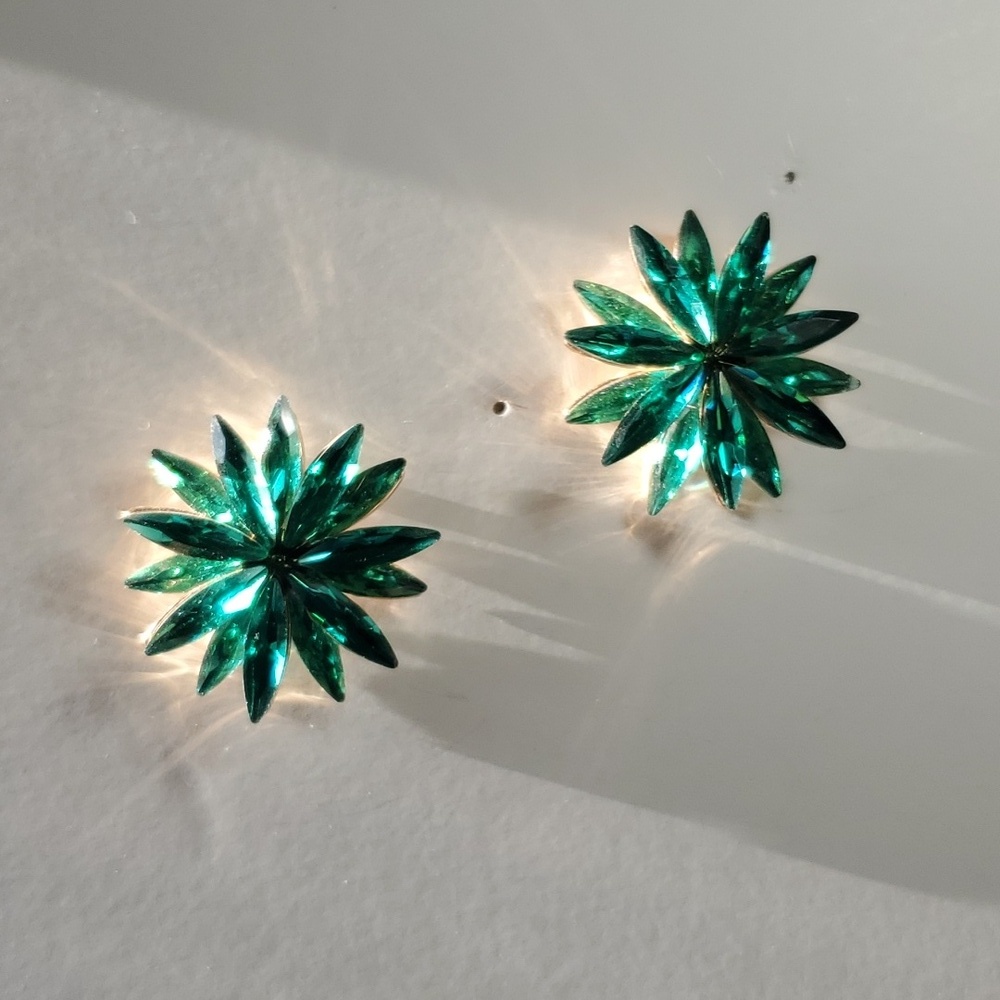 Emerald Green 3D Crystal Blossom Stud Earrings